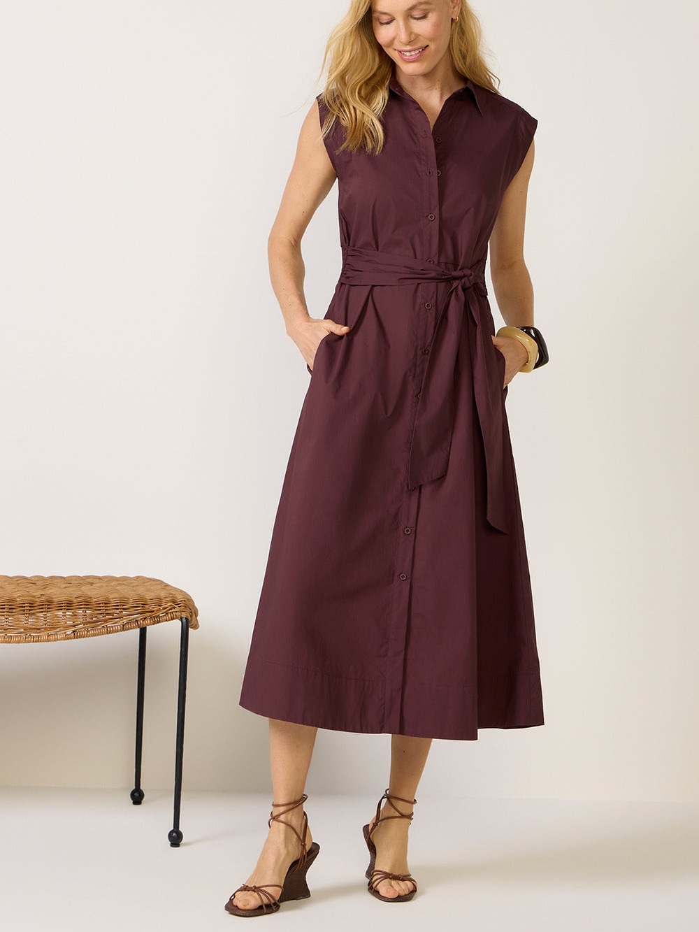 EVEREVE Perry Midi Button Down Collar Dress Color Dark Chocolate Size XSmall - Picture 10 of 13